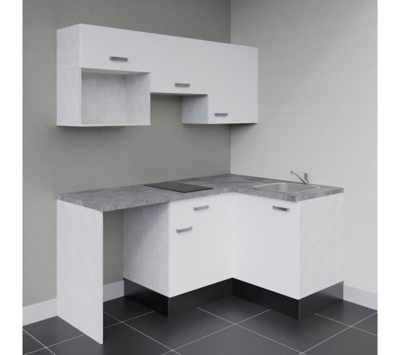 Kitchenette Ka03 - Blanc - Plan Stratifié Gris Béton - Crédences : Non - Evier