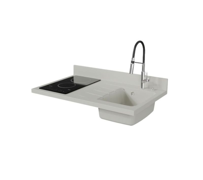 Plan De Travail Monobloc Planiquartz Avec Évier - 100 Cm - Snova - Évier à Droite - Vitrocéramique