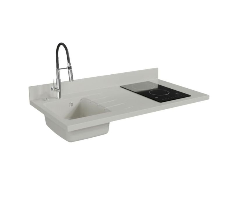 Plan De Travail Monobloc Planiquartz Avec Évier - 120 Cm - Snova - Évier à Gauche - Vitrocéramique