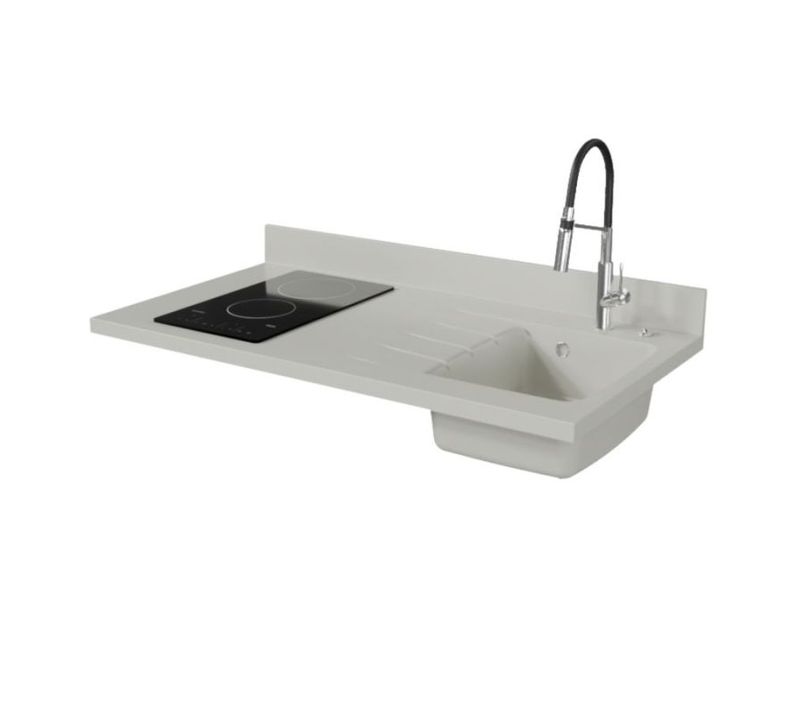 Plan De Travail Monobloc Planiquartz Avec Évier - 120 Cm - Snova - Évier à Droite - Vitrocéramique