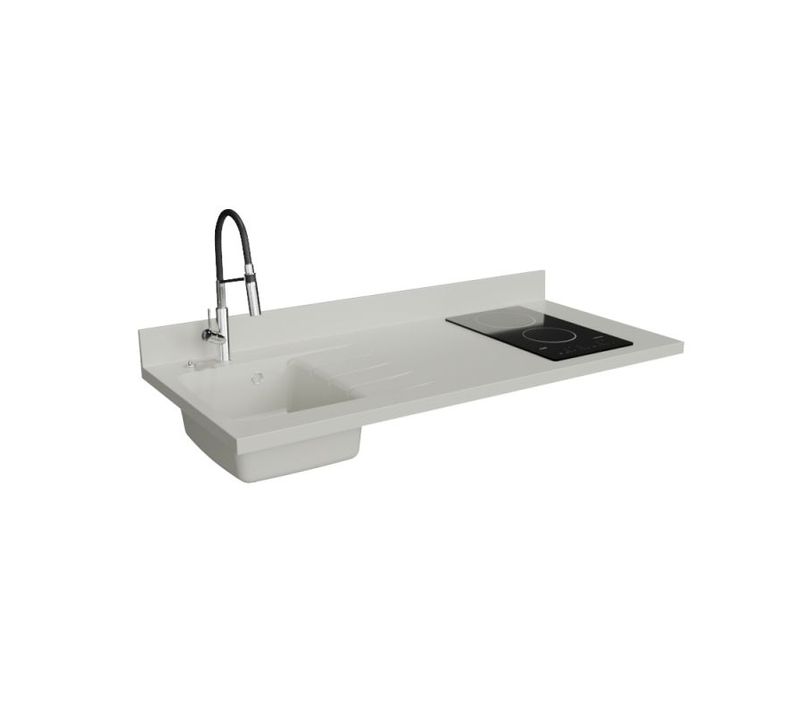 Plan De Travail Monobloc Planiquartz Avec Évier - 140 Cm - Snova - Évier à Gauche - Vitrocéramique