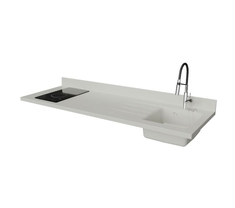 Plan De Travail Monobloc Planiquartz Avec Évier - 180 Cm - Snova - Évier à Droite - Vitrocéramique