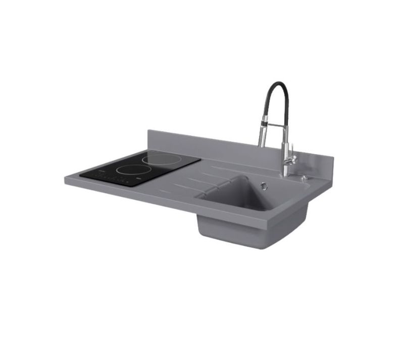 Plan De Travail Monobloc Planiquartz Avec Évier - 100 Cm - Cromo - Évier à Droite - Vitrocéramique