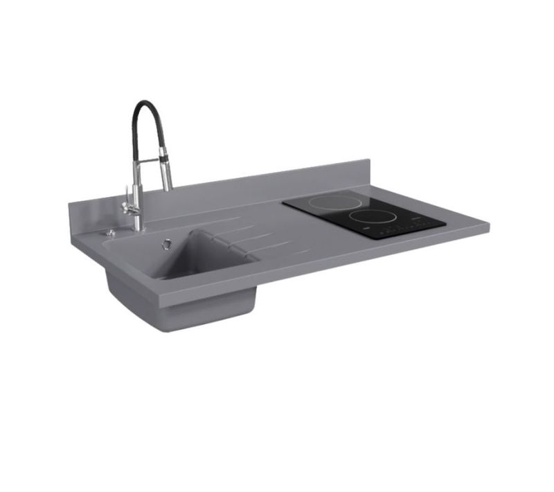 Plan De Travail Monobloc Planiquartz Avec Évier - 120 Cm - Cromo - Évier à Gauche - Vitrocéramique