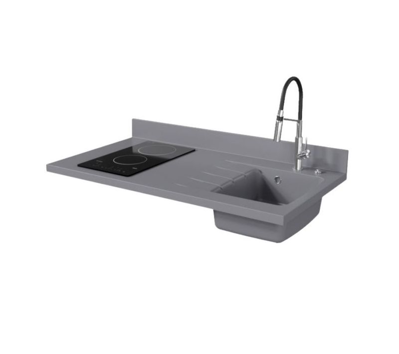 Plan De Travail Monobloc Planiquartz Avec Évier - 120 Cm - Cromo - Évier à Droite - Vitrocéramique