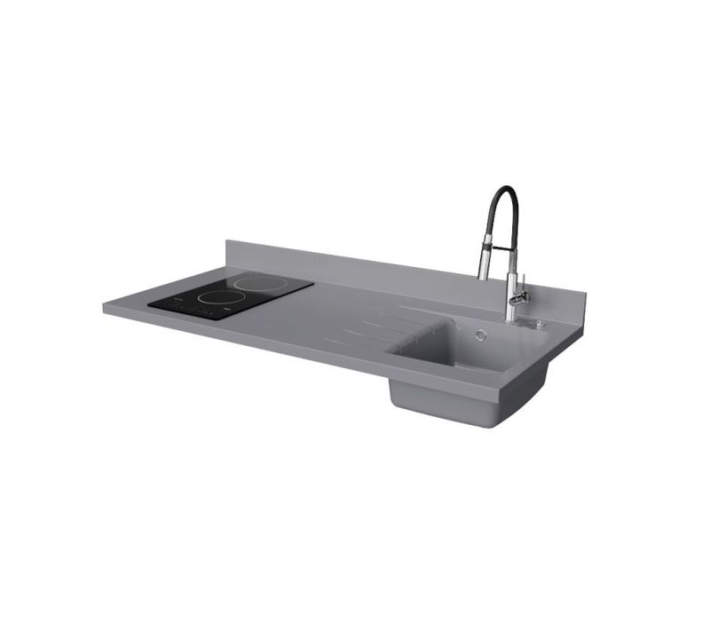 Plan De Travail Monobloc Planiquartz Avec Évier - 140 Cm - Cromo - Évier à Droite - Vitrocéramique