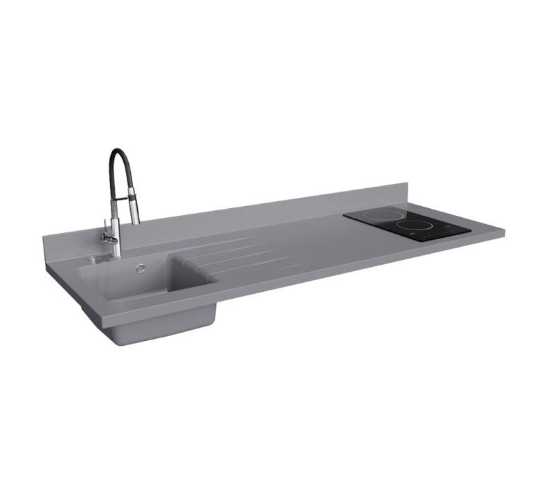 Plan De Travail Monobloc Planiquartz Avec Évier - 180 Cm - Cromo - Évier à Gauche - Vitrocéramique