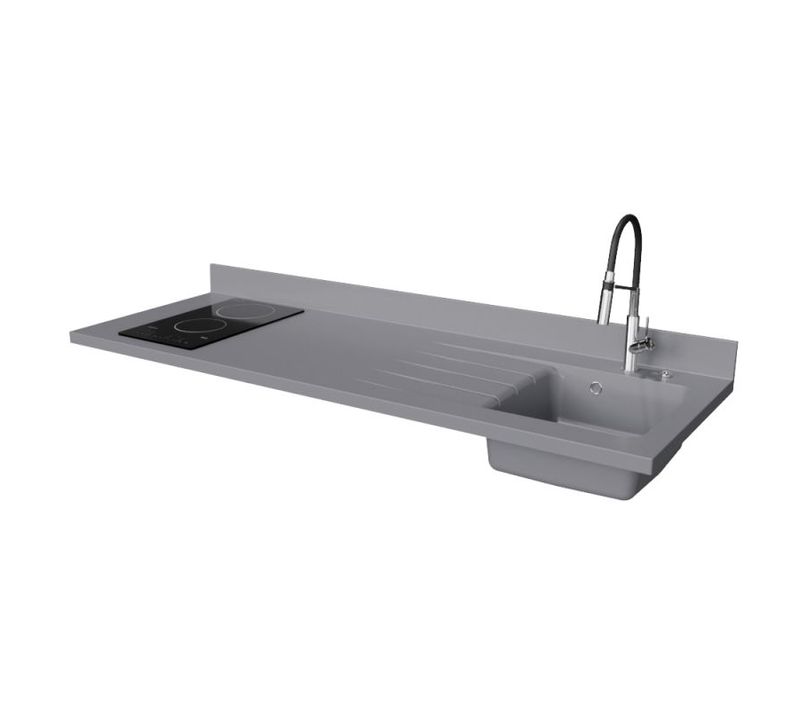 Plan De Travail Monobloc Planiquartz Avec Évier - 180 Cm - Cromo - Évier à Droite - Vitrocéramique