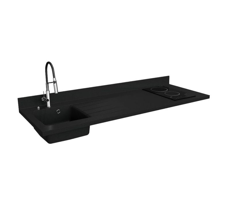 Plan De Travail Monobloc Planiquartz Avec Évier - 180 Cm - Nero - Évier à Gauche - Vitrocéramique
