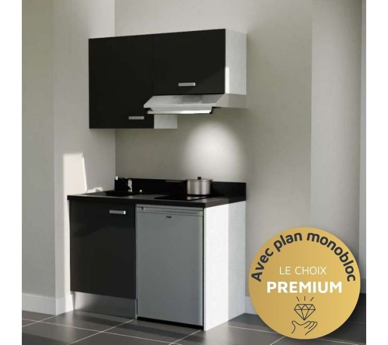Kitchenette K01 - Noir - Plan Monobloc Nero évier à Gauche