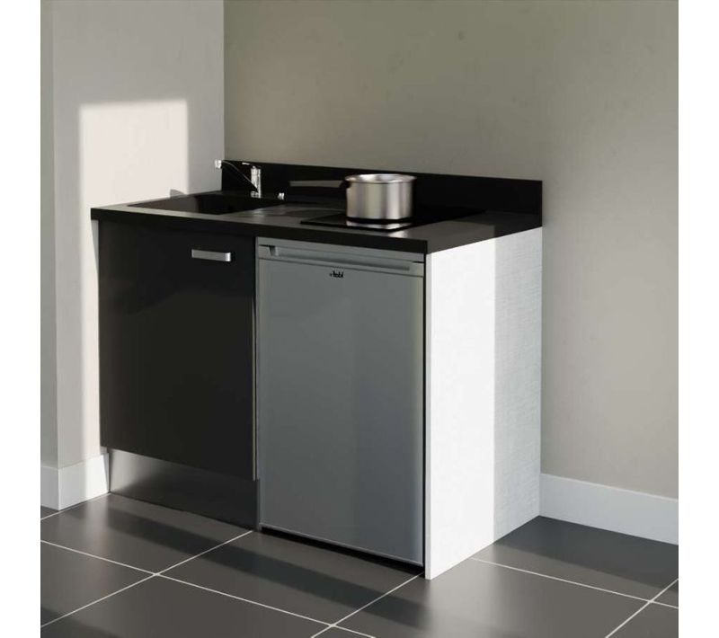 Kitchenette K08 - Noir - Plan Monobloc Nero évier à Gauche