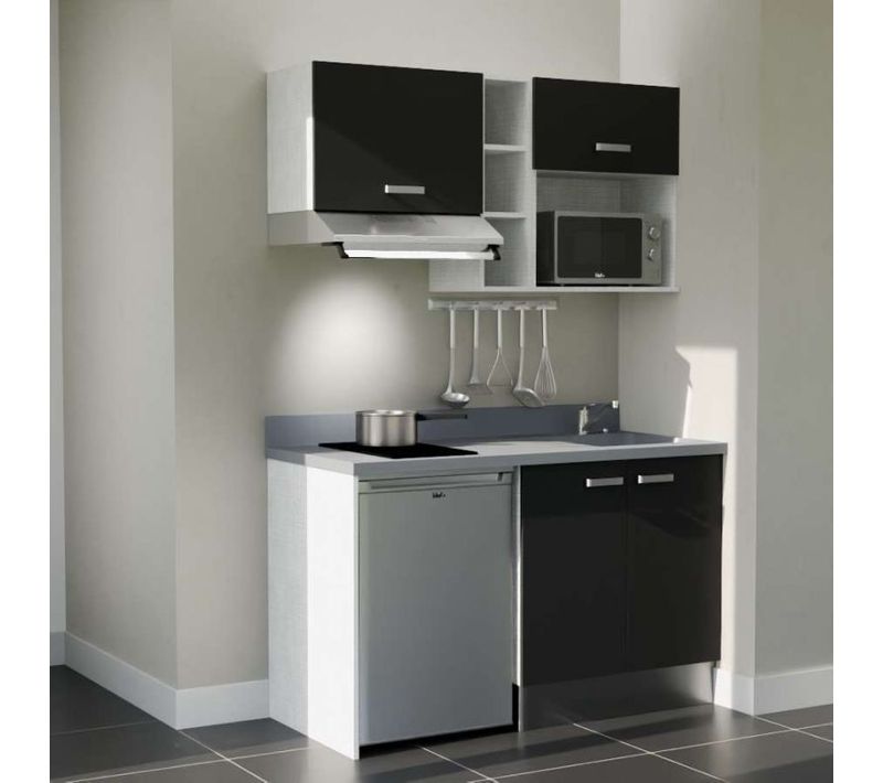 Kitchenette K13 - Noir - Plan Monobloc Cromo évier à Droite