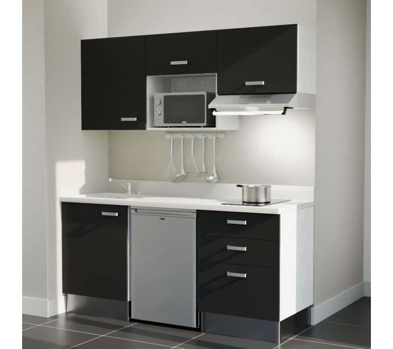 Kitchenette K20l - 180 Cm - Emplacements Frigo, Micro-onde Noir - Snova - Évier à Gauche