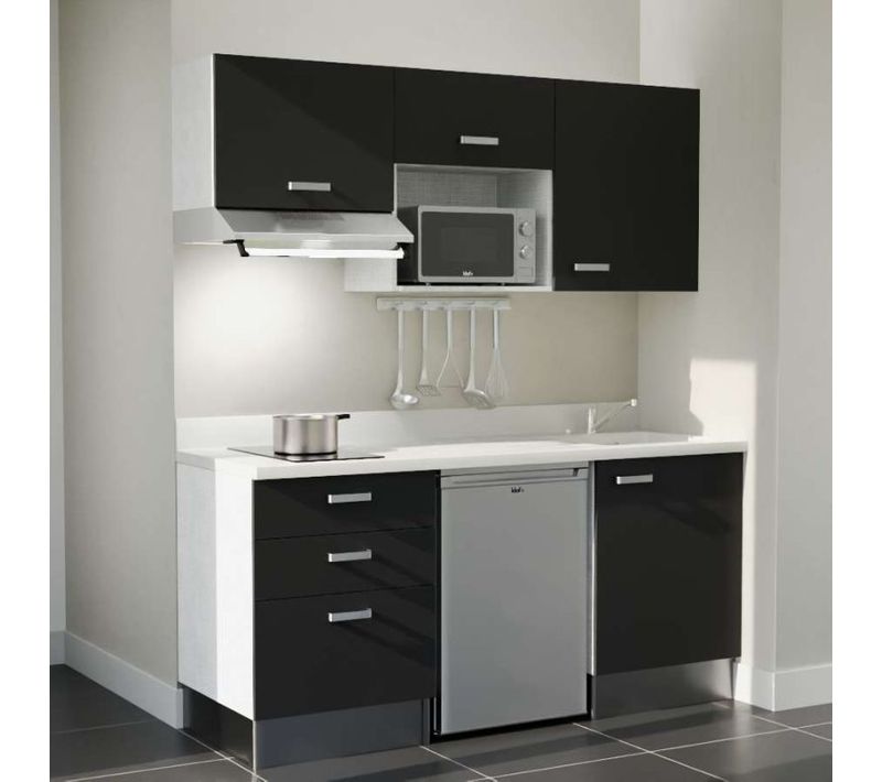 Kitchenette K20l - 180 Cm - Emplacements Frigo, Micro-onde Noir - Snova - Évier à Droite