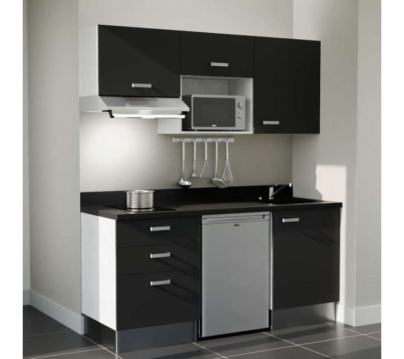 Kitchenette K20l - 180 Cm - Emplacements Frigo, Micro-onde Noir - Nero - Évier à Droite