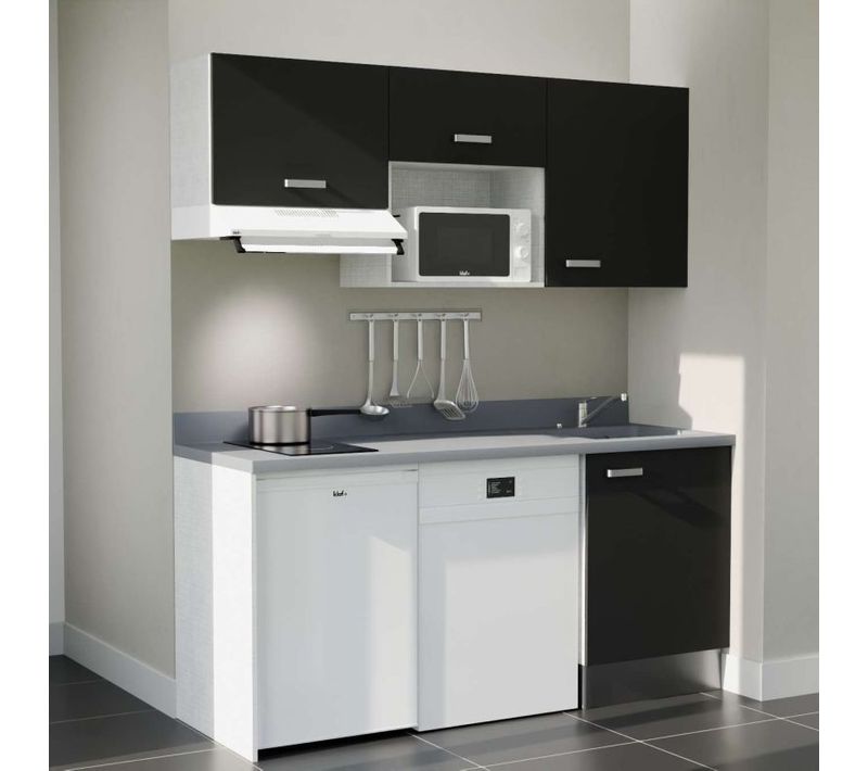 Kitchenette K55 - Noir - Plan Monobloc Cromo évier à Droite