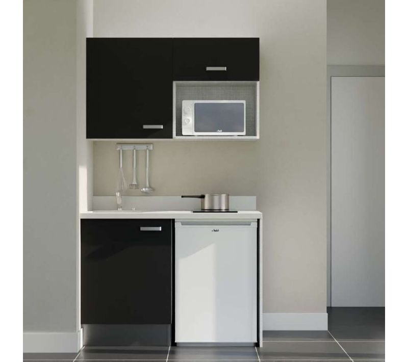 Kitchenette K07 - Noir - Plan Monobloc Snova évier à Gauche - Electroménager Blanc Inclus
