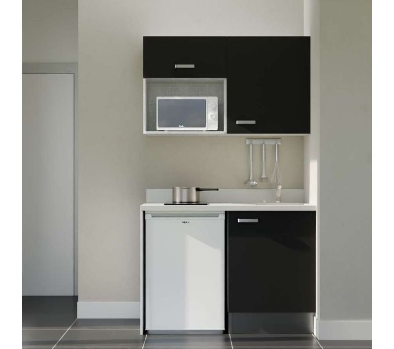 Kitchenette K07 - Noir - Plan Monobloc Snova évier à Droite - Electroménager Blanc Inclus