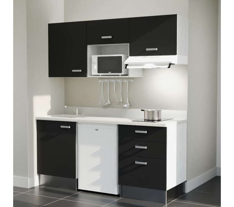 Kitchenette K20 - Noir - Plan Monobloc Snova Évier à Gauche - Electroménager Blanc Inclus