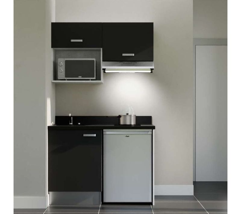 K02 : Noir - Plan Monobloc Nero Évier à Gauche + Electro Inox