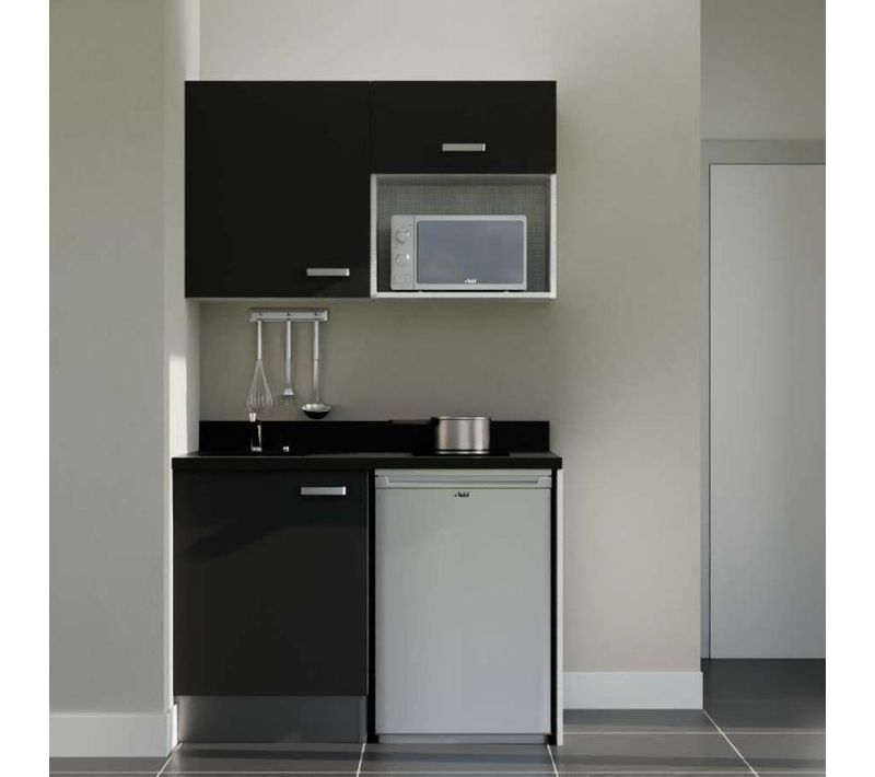 K07 : Noir - Plan Monobloc Nero Évier à Gauche + Electro Inox