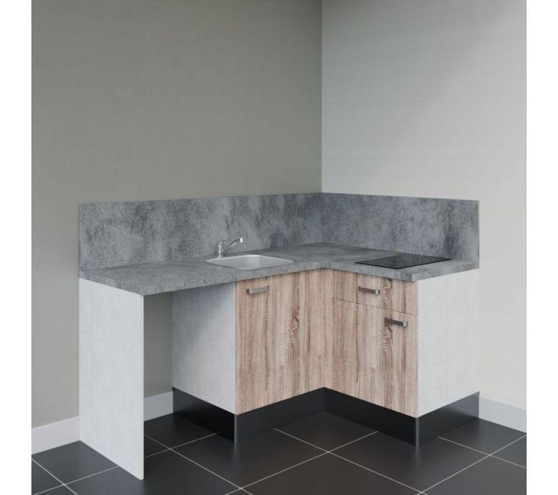 Kitchenette Ka01 - Bois - Plan Stratifié Gris Béton - Crédences : Oui - Evier