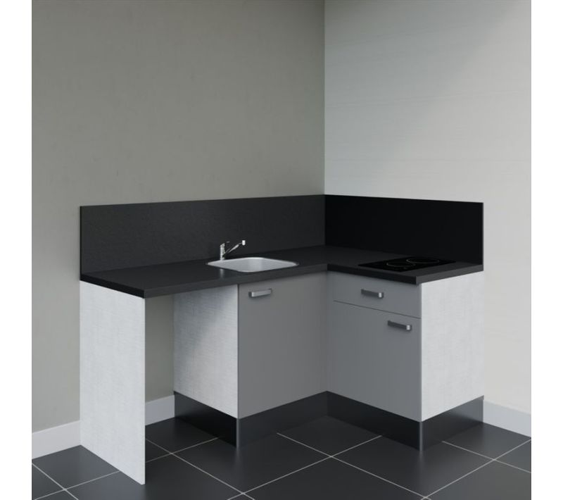 Kitchenette Ka01 - Gris - Plan Stratifié Noir Texturé - Crédences : Oui - Evier