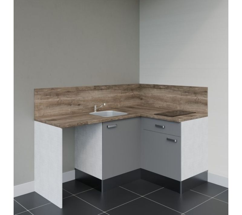Kitchenette Ka01 - Gris - Plan Stratifié Bois - Crédences : Oui - Evier