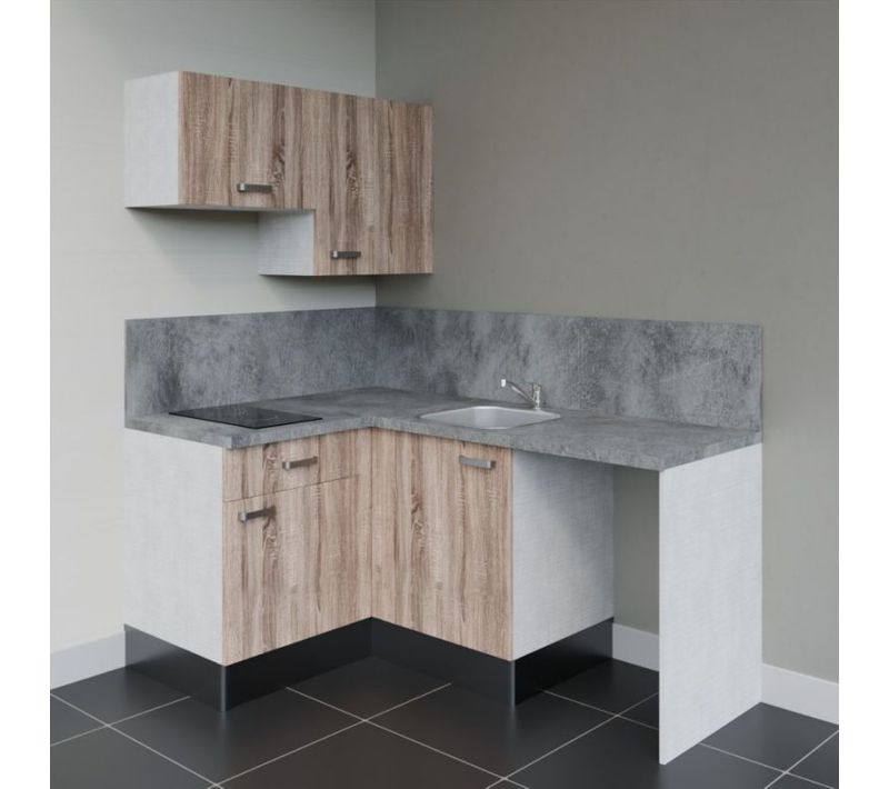 Kitchenette Ka02 - Bois - Plan Stratifié Gris Béton - Crédences : Oui - Evier