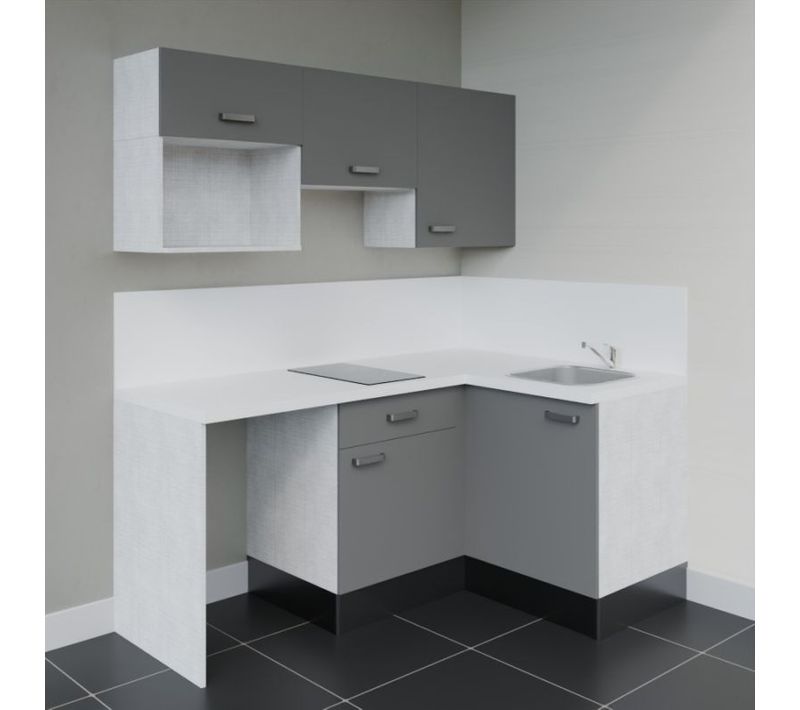 Kitchenette Ka03 - Gris - Plan Stratifié Blanc - Crédences : Oui - Evier