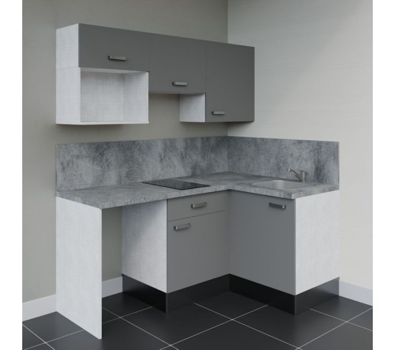 Kitchenette Ka03 - Gris - Plan Stratifié Gris Béton - Crédences : Oui - Evier