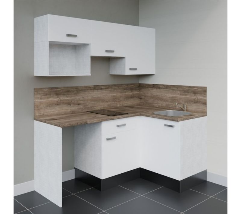 Kitchenette Ka03 - Blanc - Plan Stratifié Bois - Crédences : Oui - Evier