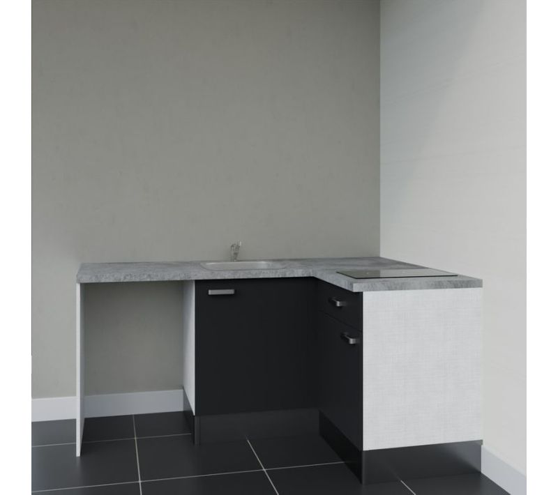 Kitchenette Ka01 - Noir - Plan Stratifié Gris Béton - Crédences : Non - Evier