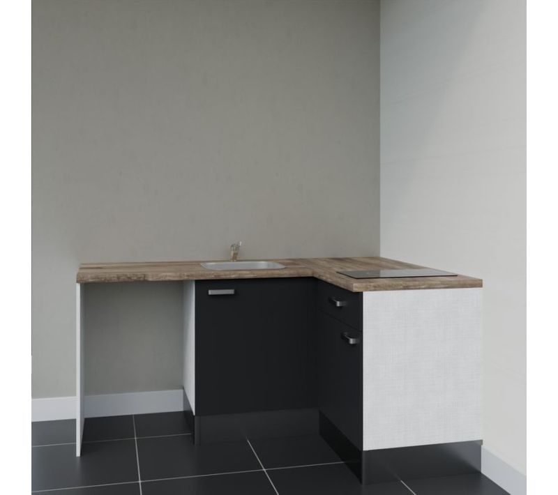 Kitchenette Ka01 - Noir - Plan Stratifié Bois - Crédences : Non - Evier