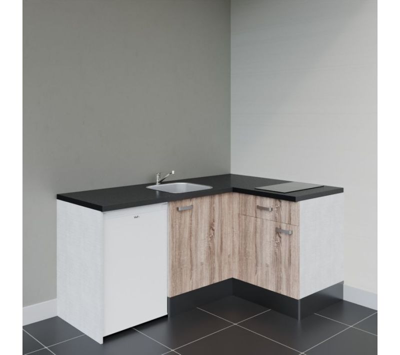 Kitchenette Ka01 - Façades : Bois - Plan Travail : Noir Texturé - Crédences : Non - Électro : Blanc