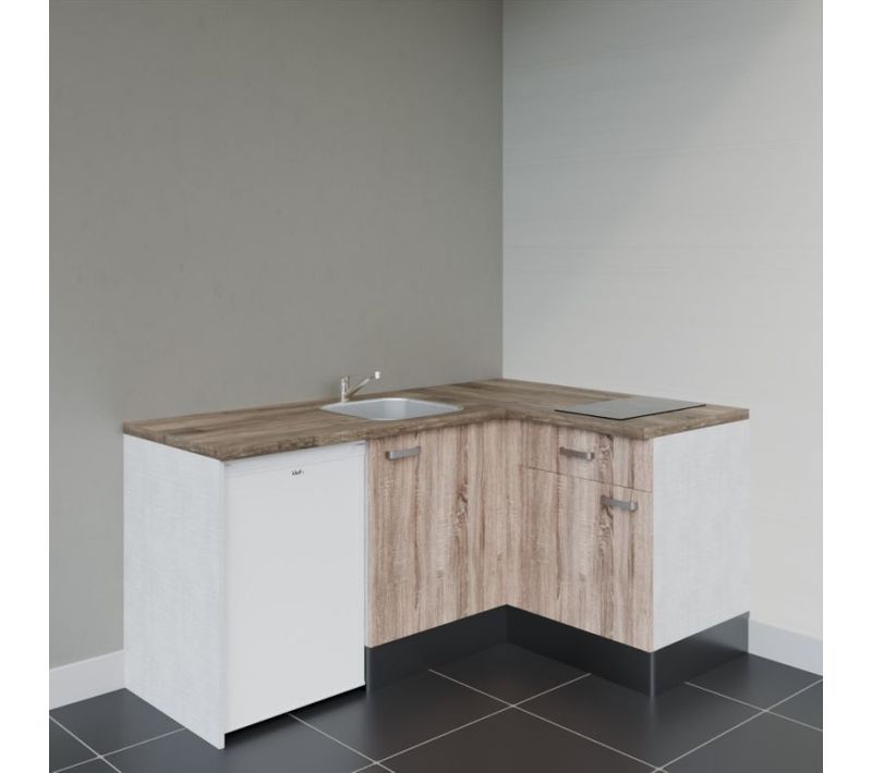 Kitchenette Ka01 - Façades : Bois - Plan Travail : Bois - Crédences : Non - électro : Blanc