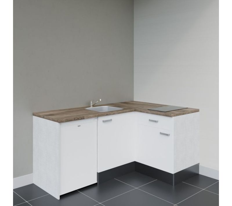 Kitchenette Ka01 - Façades : Blanc - Plan Travail : Bois - Crédences : Non - électro : Blanc