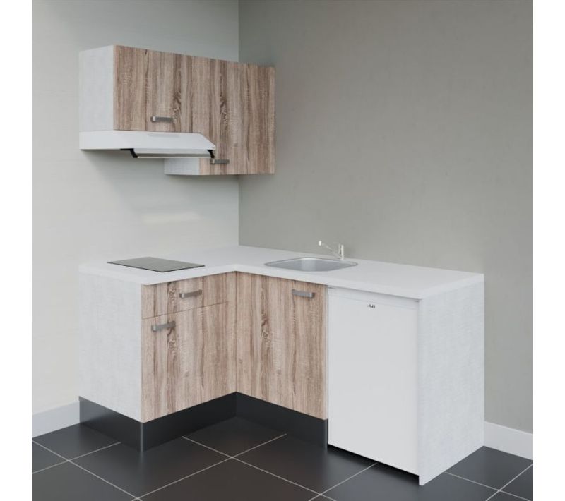 Kitchenette Ka02 - Façades : Bois - Plan Travail : Blanc - Crédences : Non - Électro : Blanc