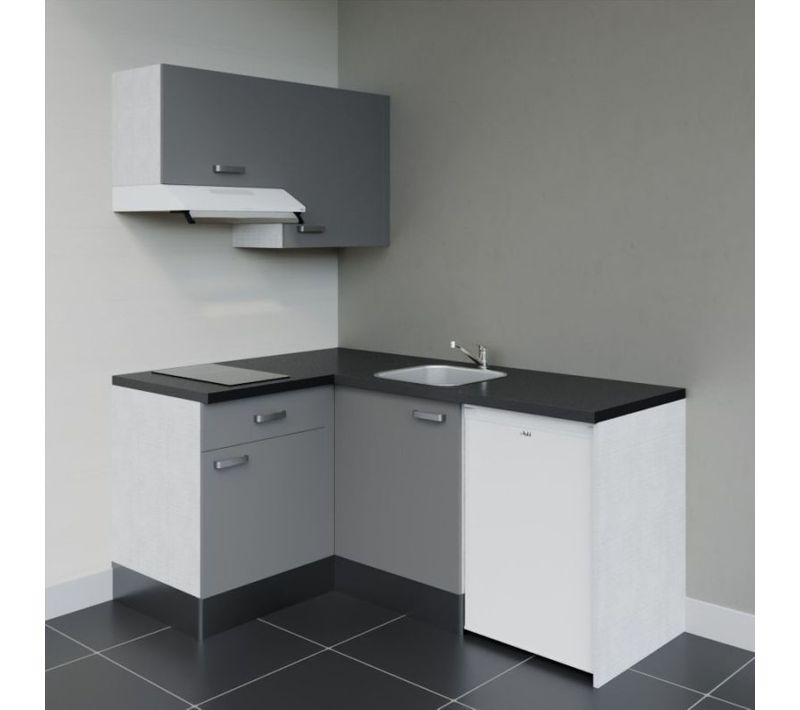 Kitchenette Ka02 - Façades : Gris - Plan Travail : Noir Texturé - Crédences : Non - électro : Blanc