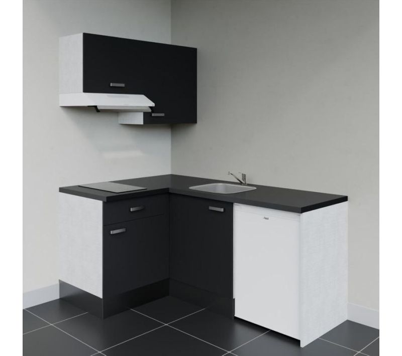 Kitchenette Ka02 - Façades : Noir - Plan Travail : Noir Texturé - Crédences : Non - Électro : Blanc