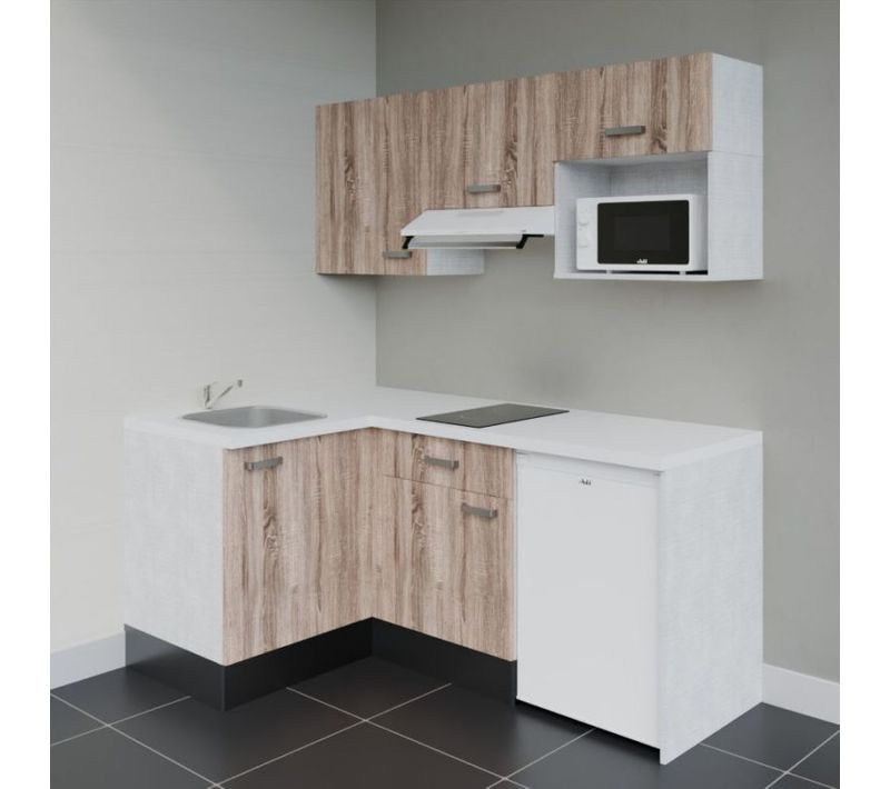 Kitchenette Ka03 - Façades : Bois - Plan Travail : Blanc - Crédences : Non - électro : Blanc