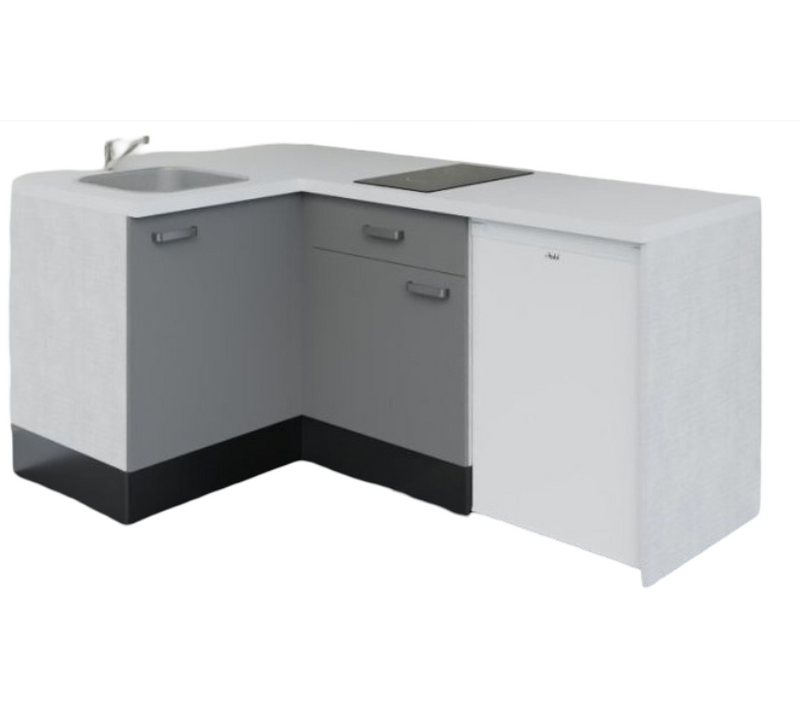 Kitchenette Ka03 - Façades : Gris - Plan Travail : Blanc - Crédences : Non - électro : Blanc
