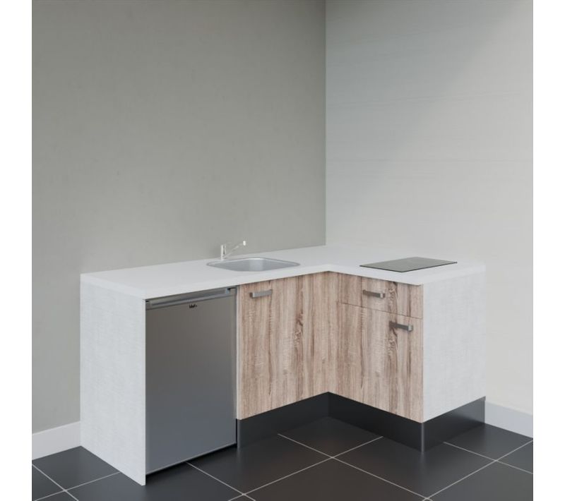 Kitchenette Ka01 - Façades : Bois - Plan Travail : Blanc - Crédences : Non - électro : Inox