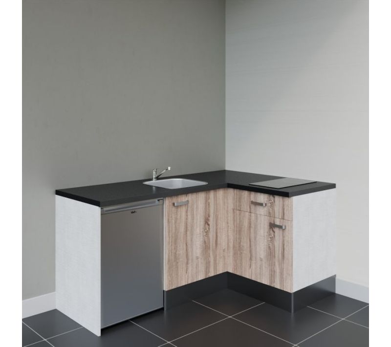 Kitchenette Ka01 - Façades : Bois - Plan Travail : Noir Texturé - Crédences : Non - Électro : Inox