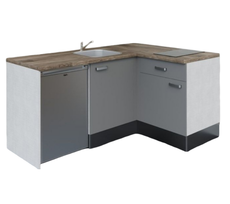 Kitchenette Ka01 - Façades : Gris - Plan Travail : Bois - Crédences : Non - électro : Inox