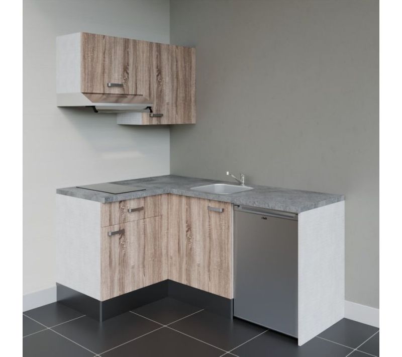 Kitchenette Ka02 - Façades : Bois - Plan Travail : Gris Béton - Crédences : Non - électro : Inox