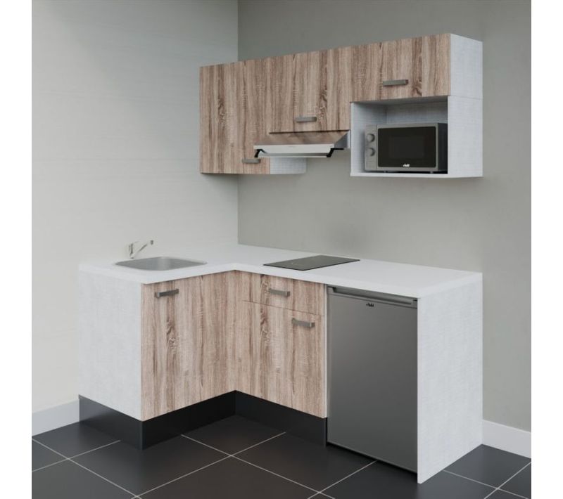 Kitchenette Ka03 - Façades : Bois - Plan Travail : Blanc - Crédences : Non - électro : Inox