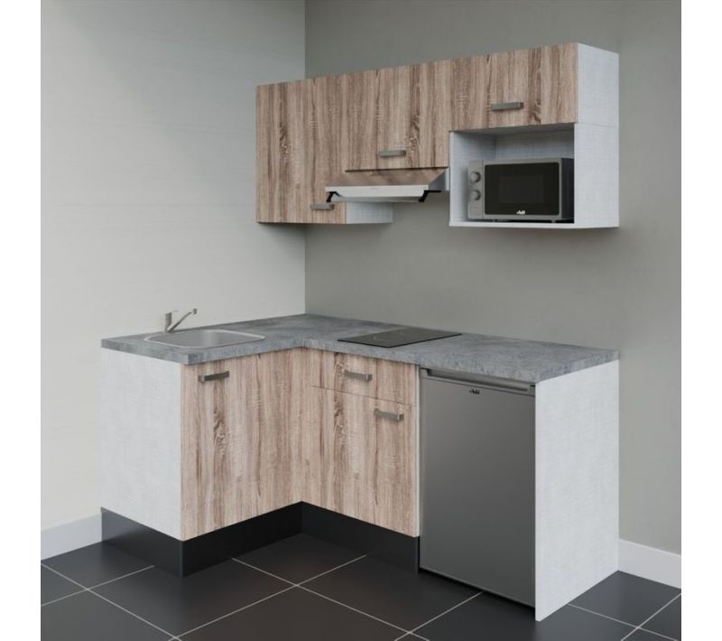 Kitchenette Ka03 - Façades : Bois - Plan Travail : Gris Béton - Crédences : Non - électro : Inox