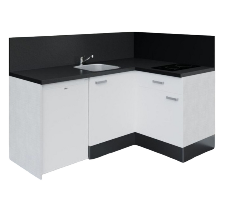 Kitchenette Ka01 - Façades : Blanc - Plan Travail : Noir Texturé - Crédences : Oui - Électro : Blanc