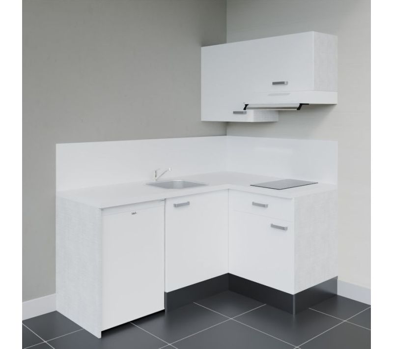 Kitchenette Ka02 - Façades : Blanc - Plan Travail : Blanc - Crédences : Oui - électro : Blanc